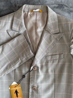 Steve Harvey Young Kings Suit Jacket Blazer Youth Boys 12 Khaki Orange Plaid NEW